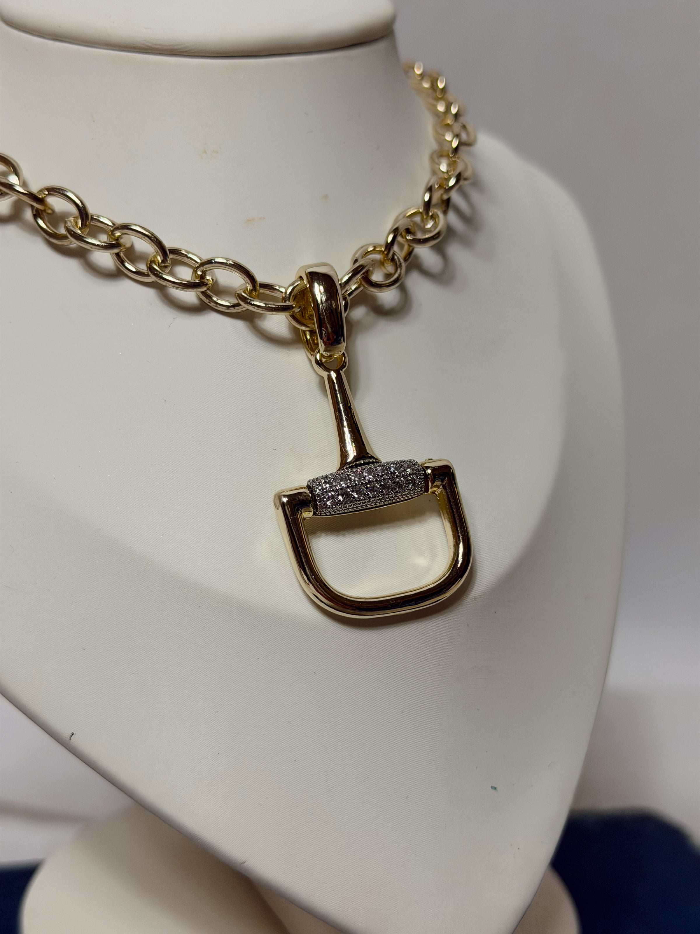 14K Gold Plated Stirrup Statement Chain Link Necklace