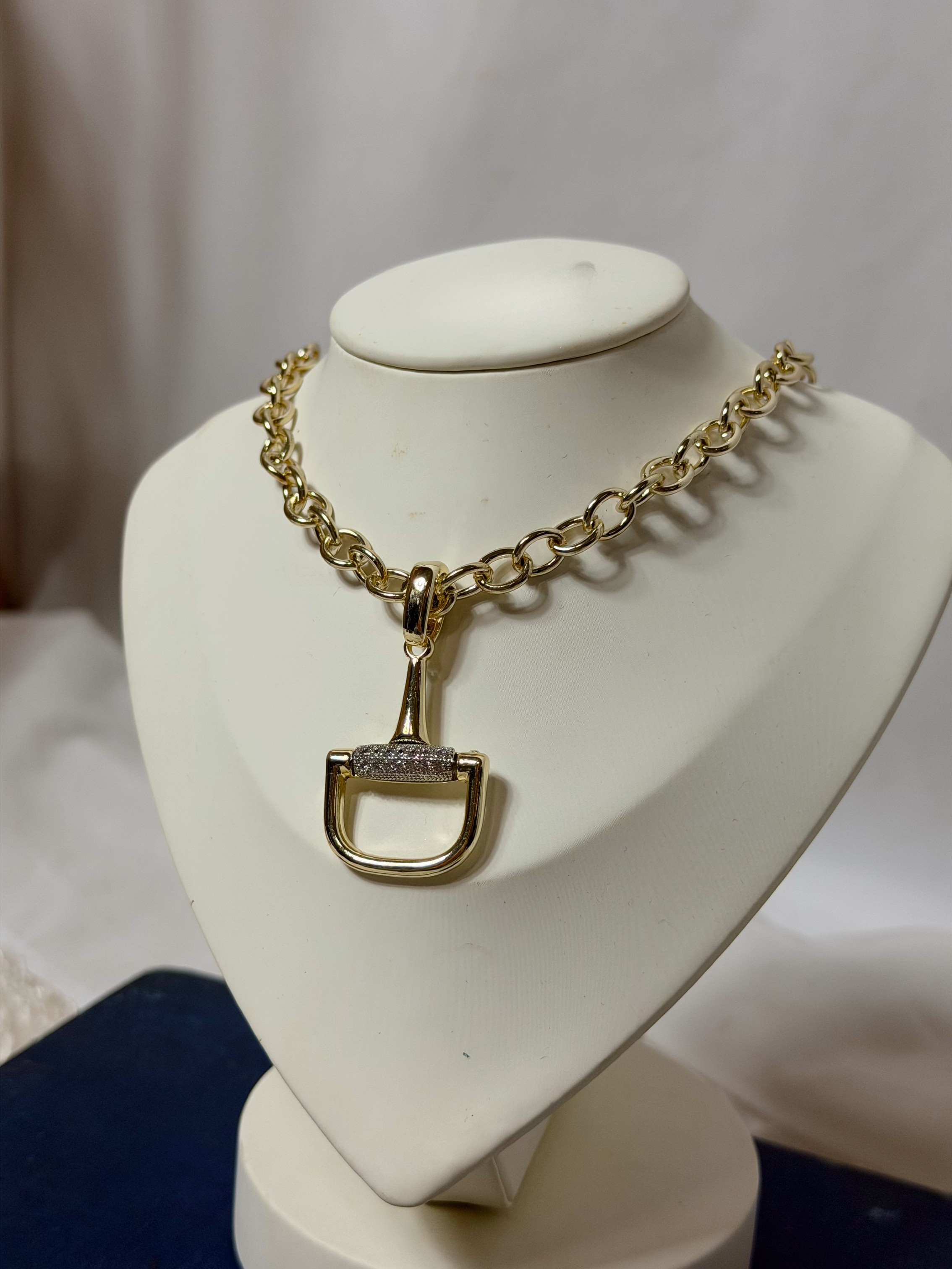 14K Gold Plated Stirrup Statement Chain Link Necklace