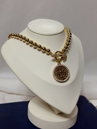 14K Gold Plated Sovereign Beaded Medallion Necklace