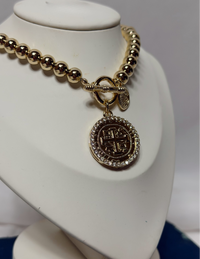 14K Gold Plated Sovereign Beaded Medallion Necklace