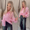 Sheer Elegance Shimmer Long Sleeve Blouse- Pink