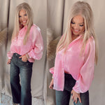 Sheer Elegance Shimmer Long Sleeve Blouse- Pink
