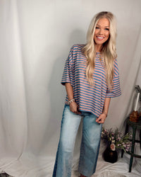 Oversized Striped Boyfriend Tee - Rose
