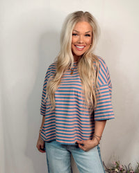 Oversized Striped Boyfriend Tee - Rose