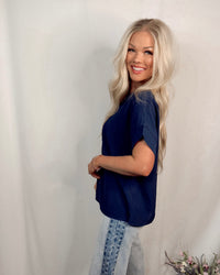 Timeless Touch V Neck Drop Sleeve Top - Indigo Navy