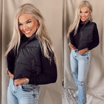 Cool To Be Casual Cropped Puffer Vest- Black