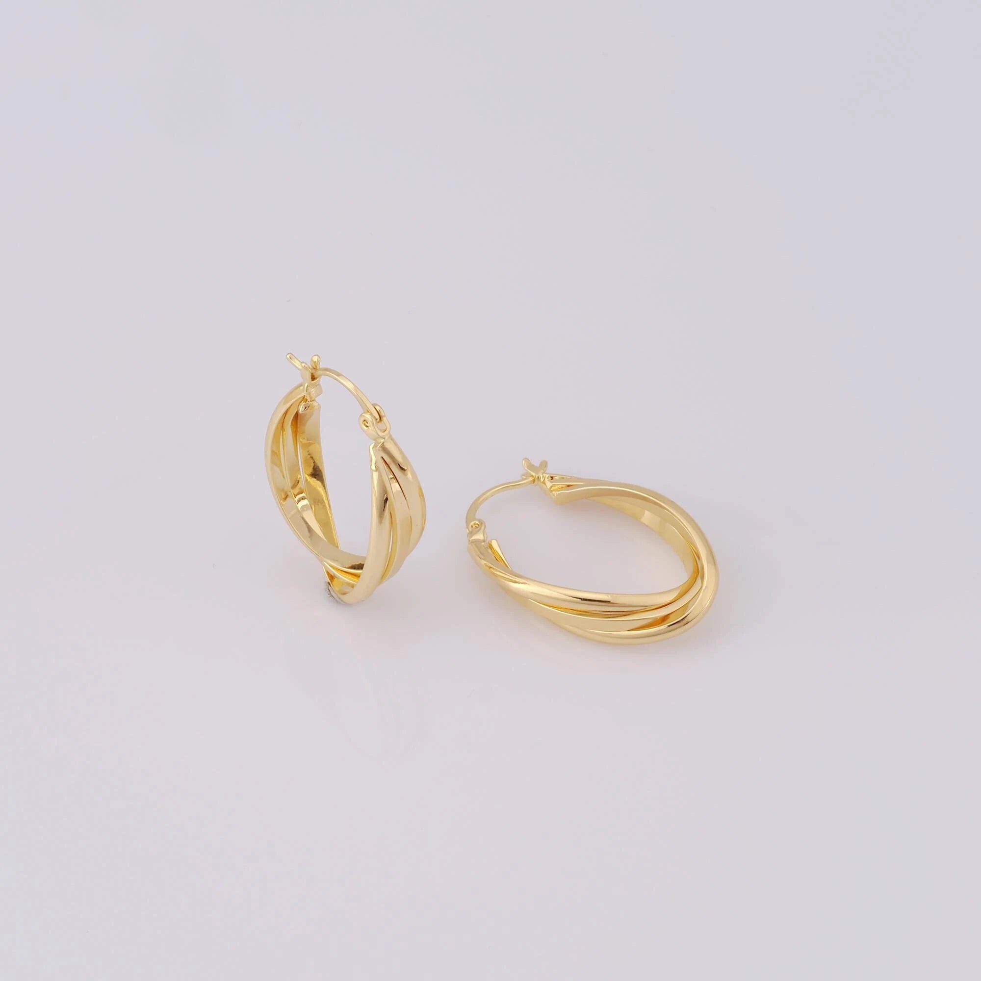 14K Gold Dipped Gold Triple Twist Hoop Earrings