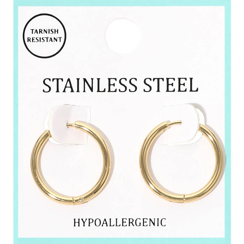 Stainless Steel 1 Inch Gold Huggie Hoops Earrings