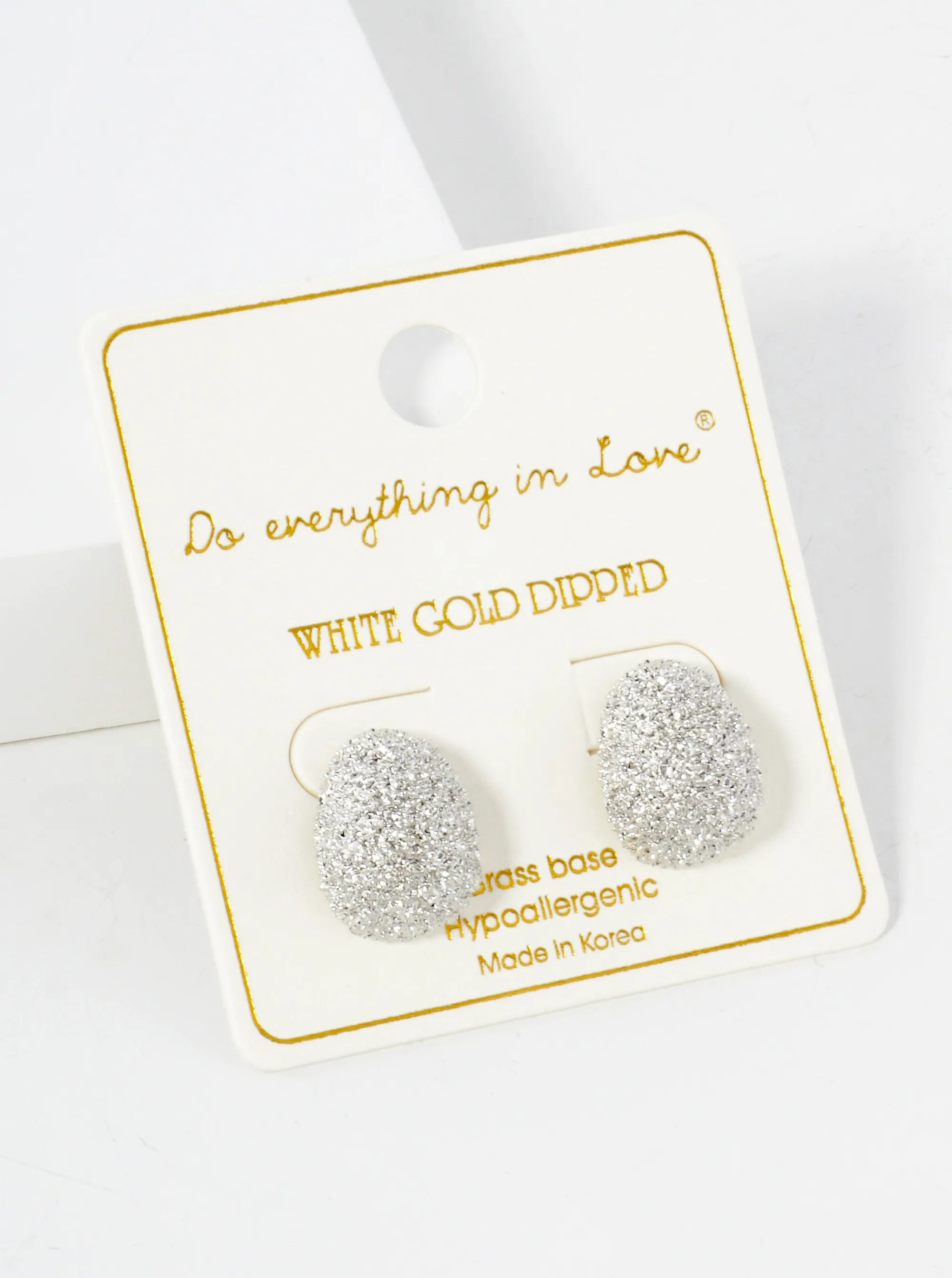 White Gold Dipped Textured Puff Post Earrings