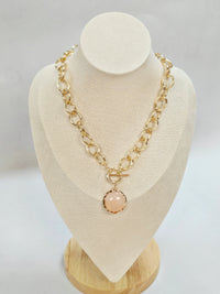 Round Stone Chunky Chain Toggle Necklace