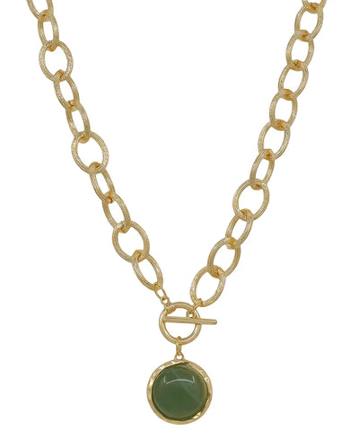 Round Stone Chunky Chain Toggle Necklace