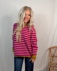 This & That Oversized Striped Knit Sweater - Magenta