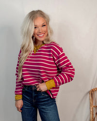 This & That Oversized Striped Knit Sweater - Magenta