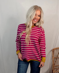 This & That Oversized Striped Knit Sweater - Magenta