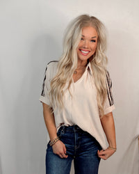 Courtside Chic Leopard Lined Collared Blouse