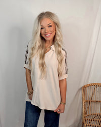 Courtside Chic Leopard Lined Collared Blouse