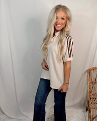 Courtside Chic Leopard Lined Collared Blouse