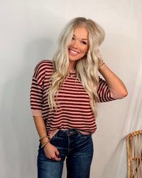 Cherry On Top Striped Short Sleeve Knit Top