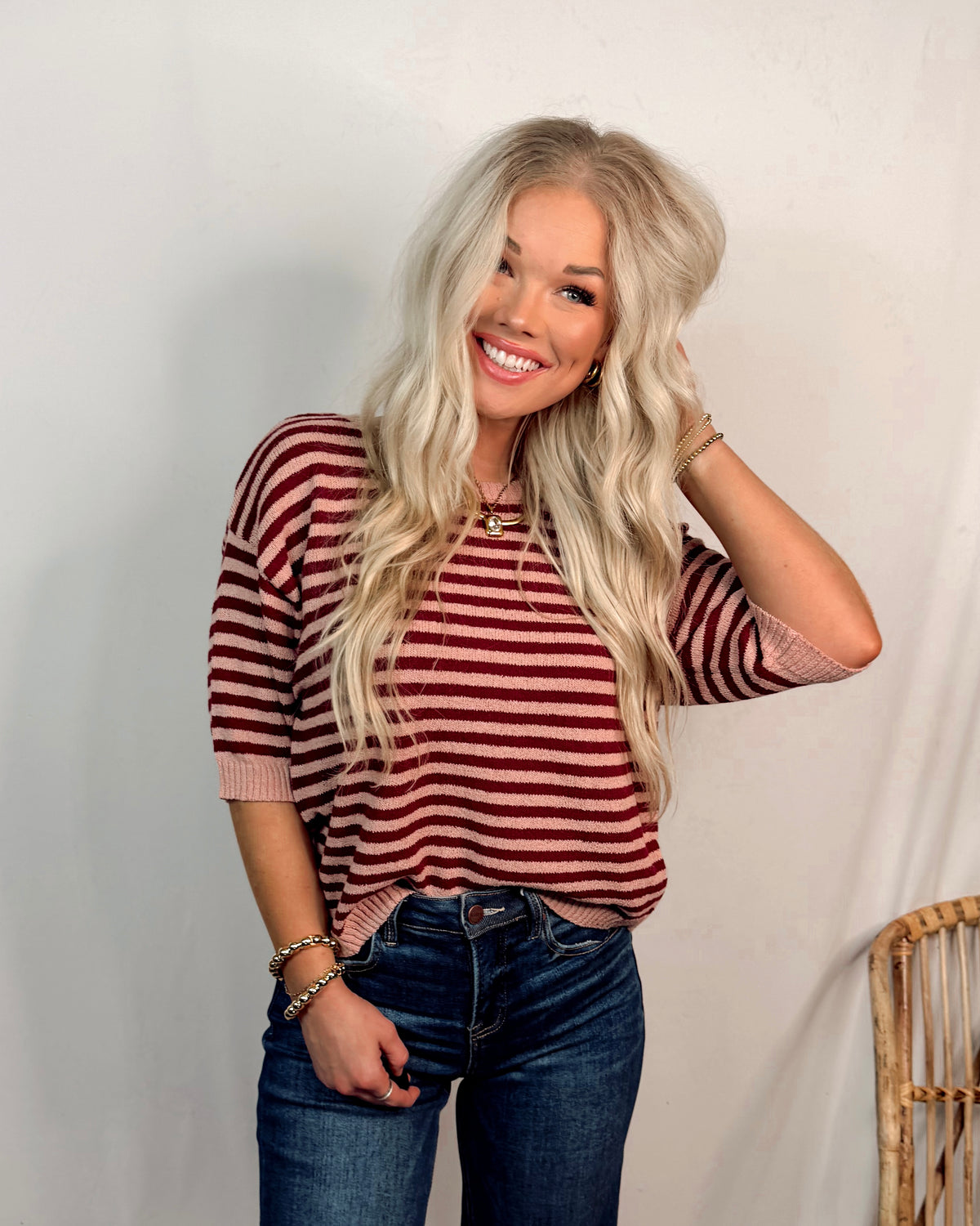 Cherry On Top Striped Short Sleeve Knit Top