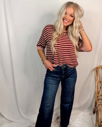 Cherry On Top Striped Short Sleeve Knit Top
