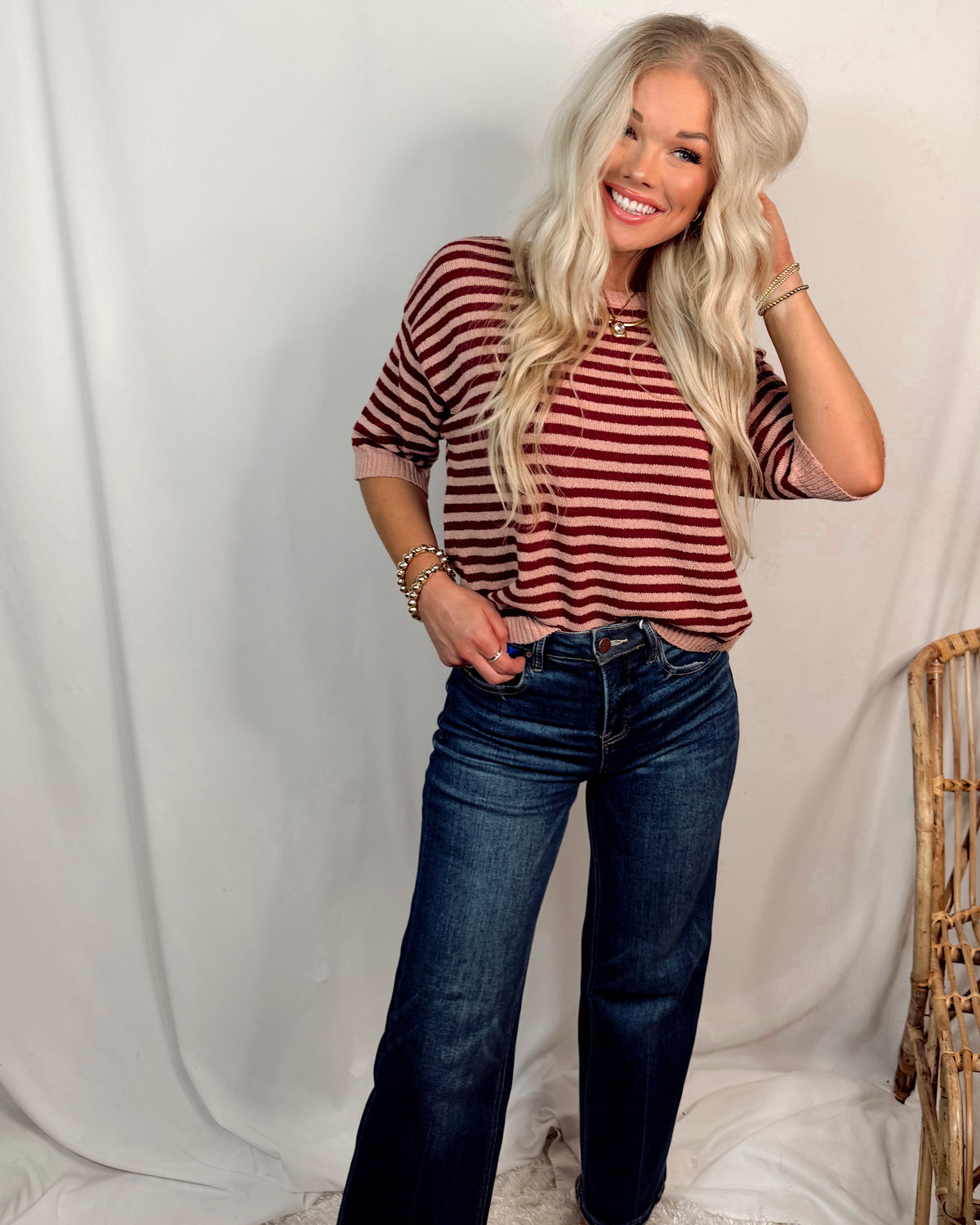 Cherry On Top Striped Short Sleeve Knit Top