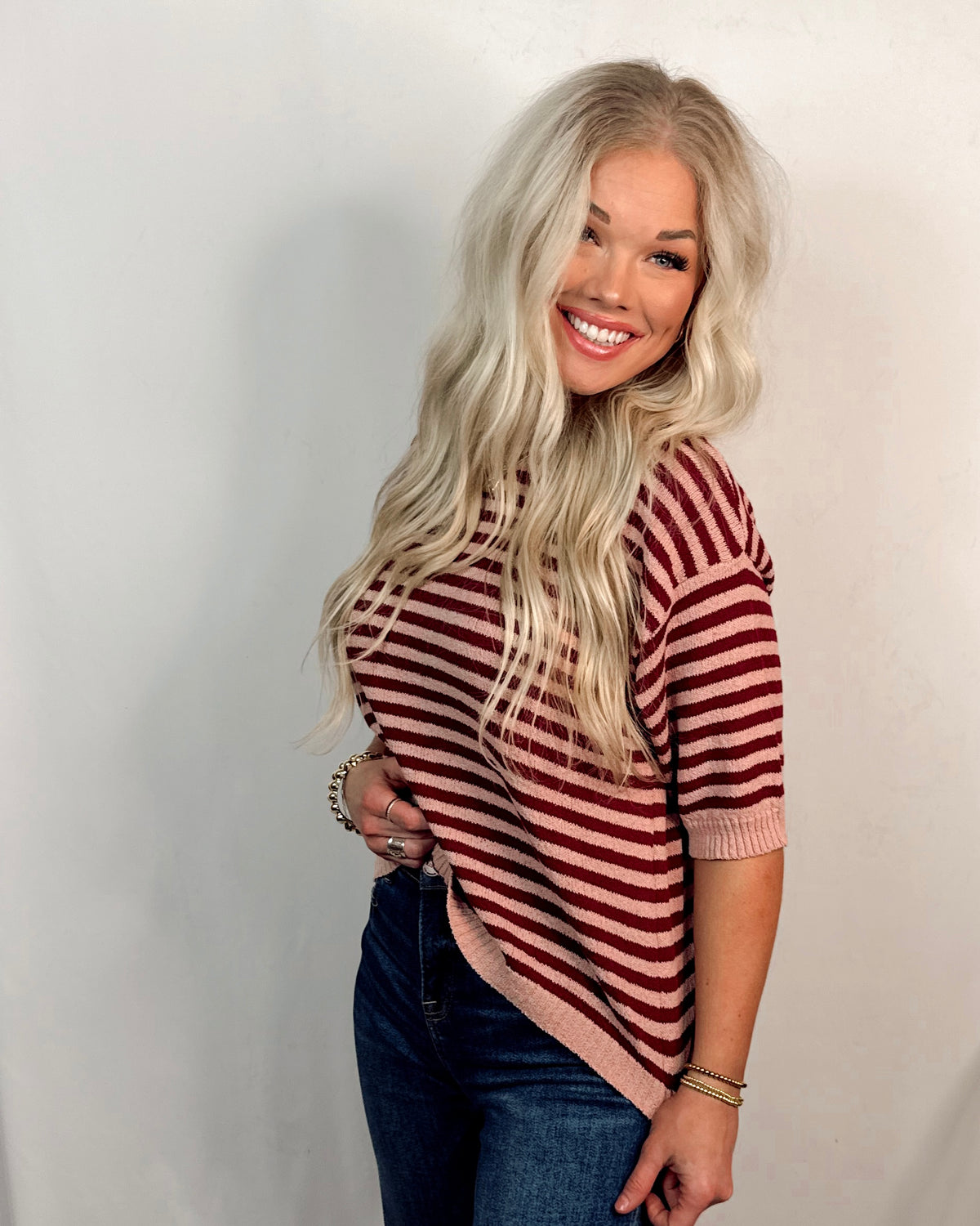 Cherry On Top Striped Short Sleeve Knit Top