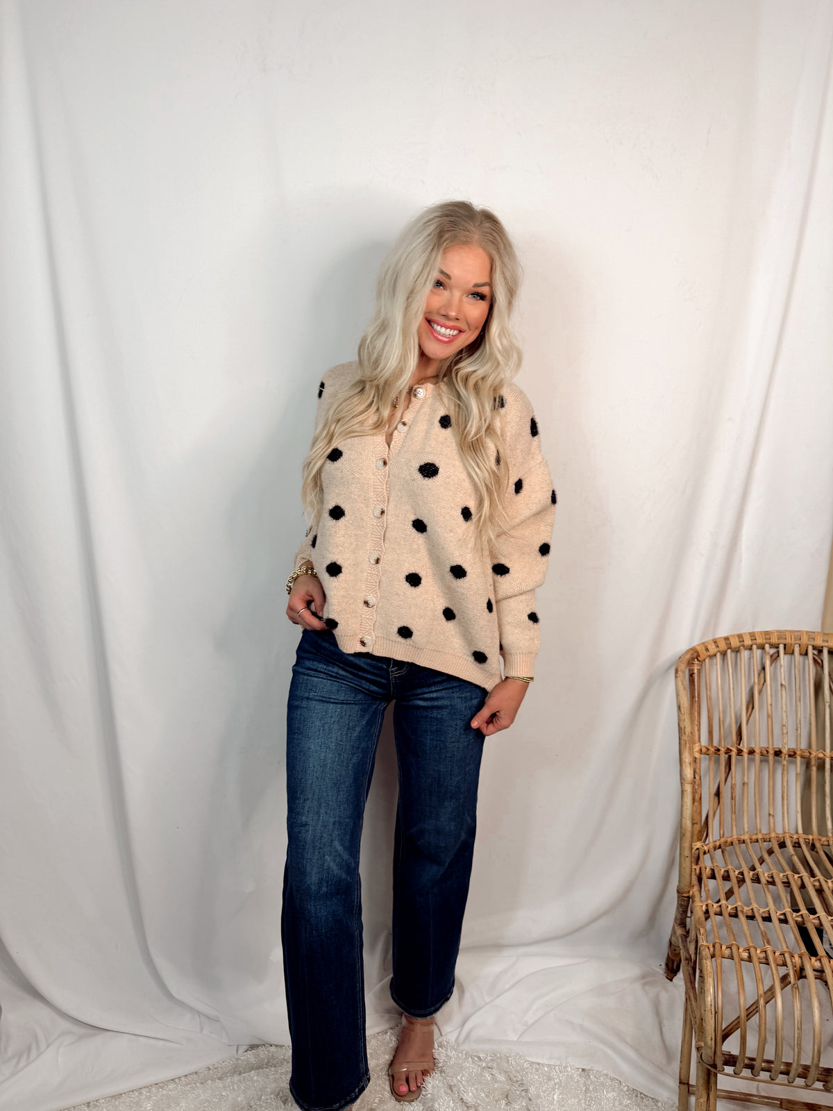 Spotted Charm Polka Dot Knit Cardigan / Sweater