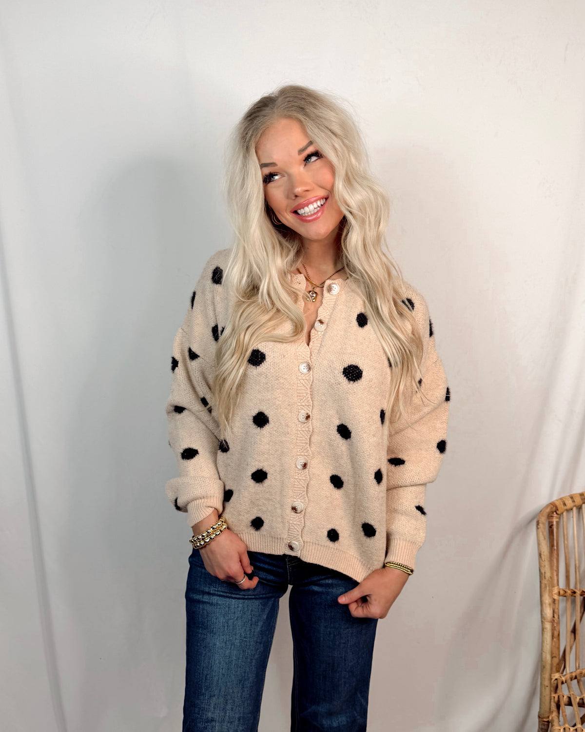 Spotted Charm Polka Dot Knit Cardigan / Sweater