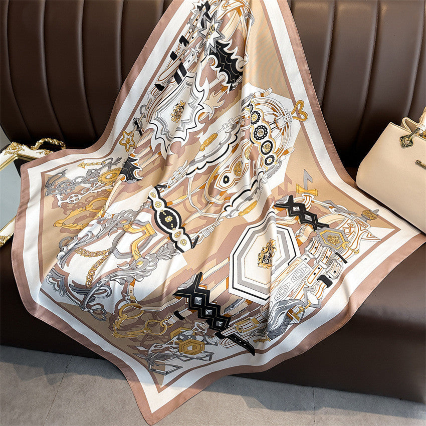 Beige Abstract Lux Detailed Print Square Scarf