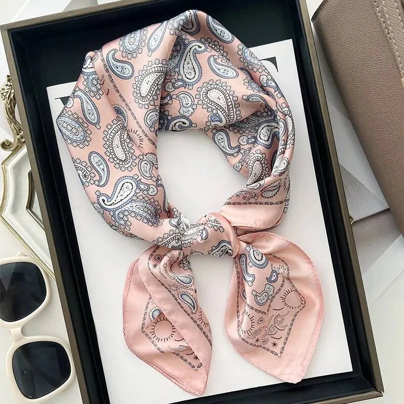 Pink Paisley Print Square Scarf