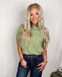In The Pines Short Sleeve Sweater Top in Green
