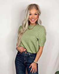 In The Pines Short Sleeve Sweater Top in Green