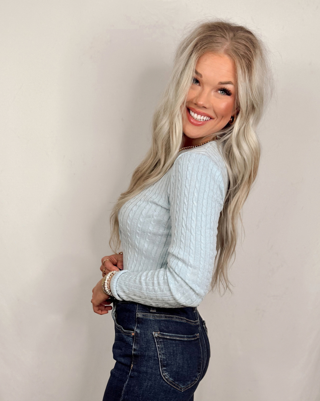 Cozy Cloud Cable Knit Cardigan / Top - Ice Blue