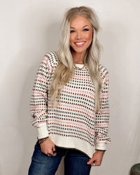 Cozy Confetti Texture Striped Knit Sweater - Ivory