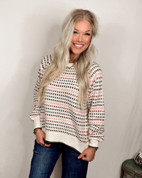 Cozy Confetti Texture Striped Knit Sweater - Ivory