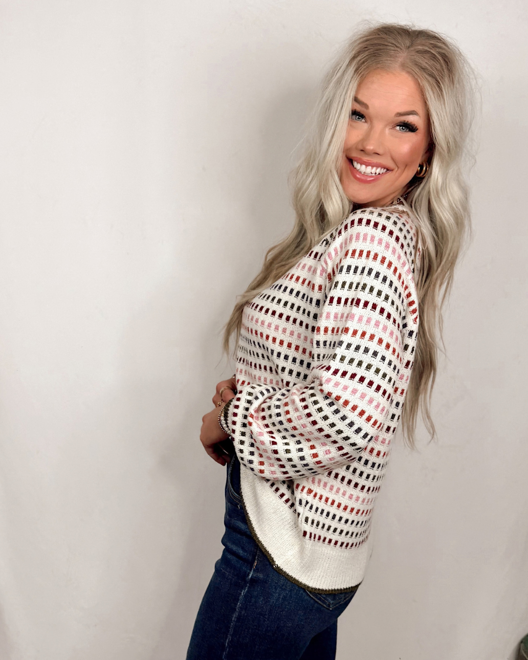 Cozy Confetti Texture Striped Knit Sweater - Ivory