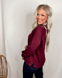 Cozy Season Long Sleeve Crew Neck Knit Pullover - Burgundy