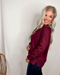 Cozy Season Long Sleeve Crew Neck Knit Pullover - Burgundy