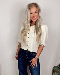 Cozy in Cream Puff Sleeve Knit Top