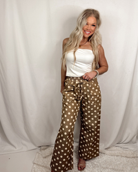 Relaxed Wide Leg Polka Dot Drawstring Pants