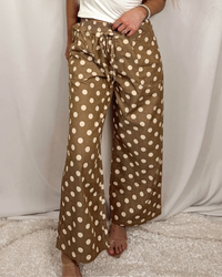 Relaxed Wide Leg Polka Dot Drawstring Pants
