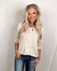 Penny Button Up Knit Sweater Top - Oatmeal