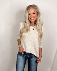 Penny Button Up Knit Sweater Top - Oatmeal