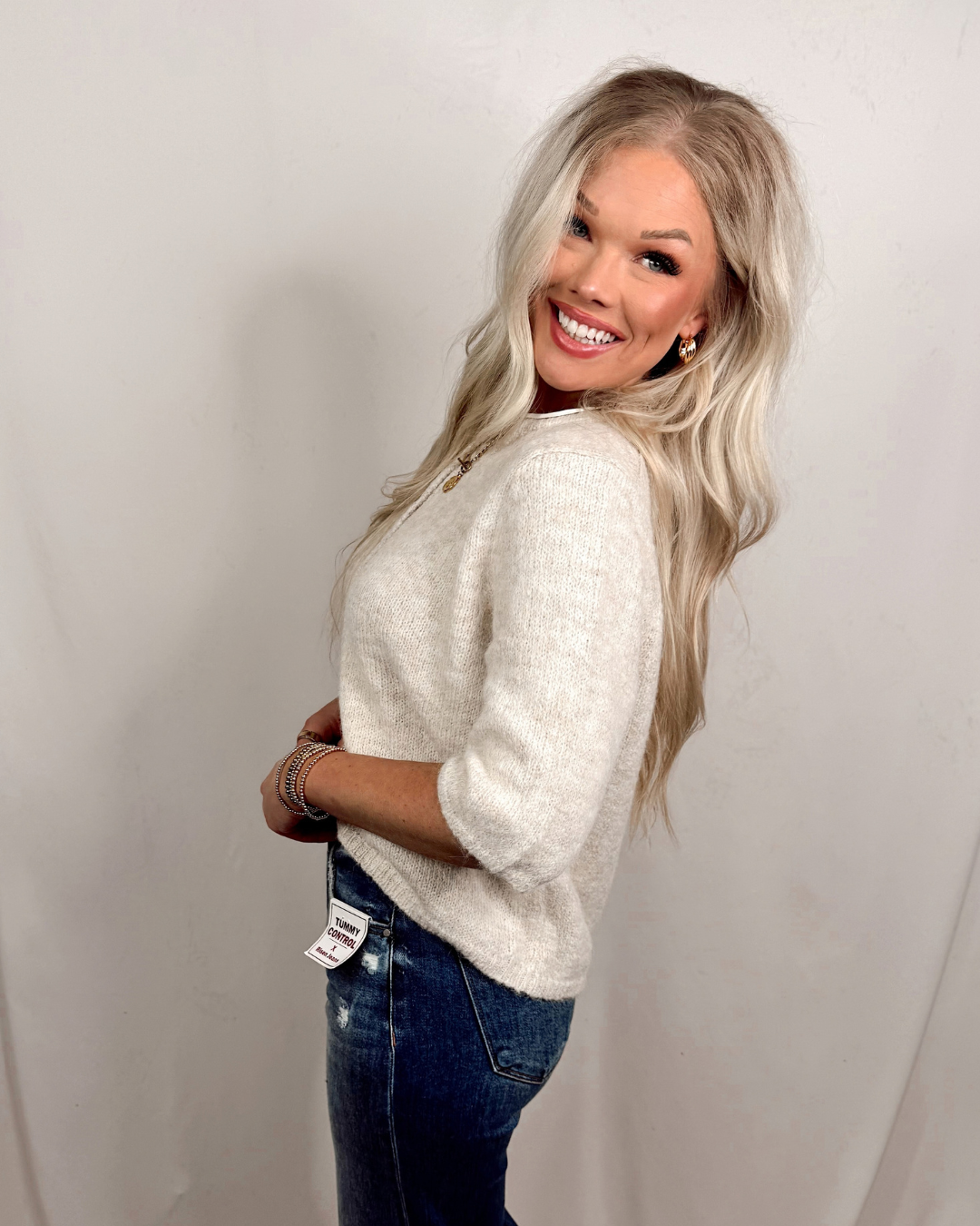 Penny Button Up Knit Sweater Top - Oatmeal