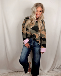 Called To Camo Contrast Long Sleeve Printed Sweater