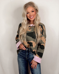 Called To Camo Contrast Long Sleeve Printed Sweater