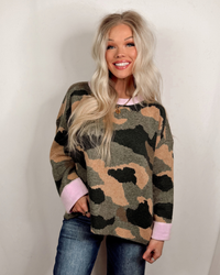 Called To Camo Contrast Long Sleeve Printed Sweater