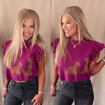 Total Triumph Jaguar Ruffle Top- Plum