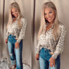Leighton Leopard Long Sleeve Blouse- Olive