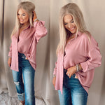 Cool Breeze Textured Button Up Blouse- Dusty Lavender
